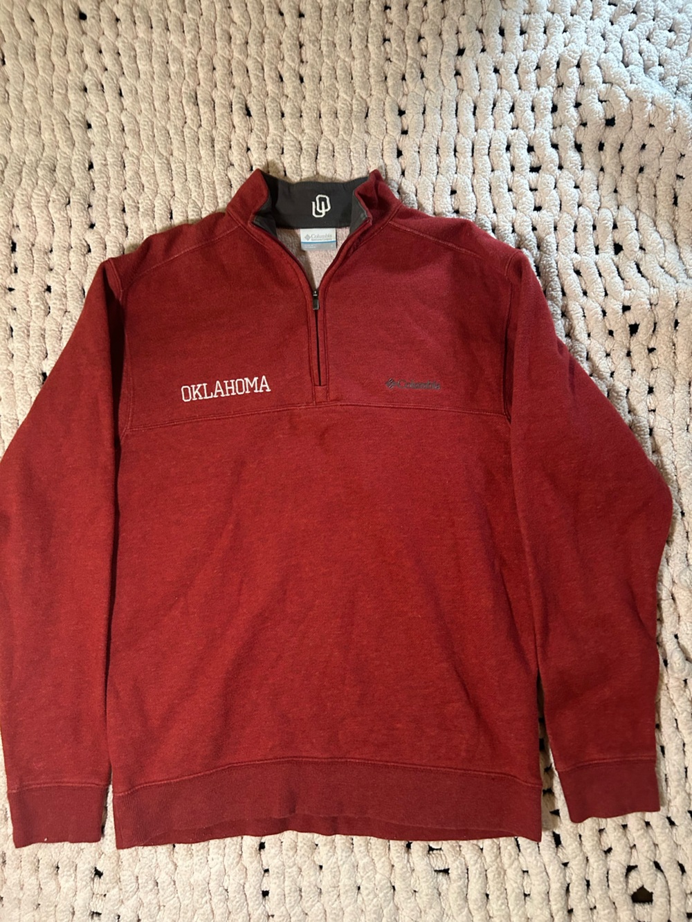 Columbia NCAA Oklahoma Sooners 1/4 quarter Zip Fleece Pullover OU Stitched